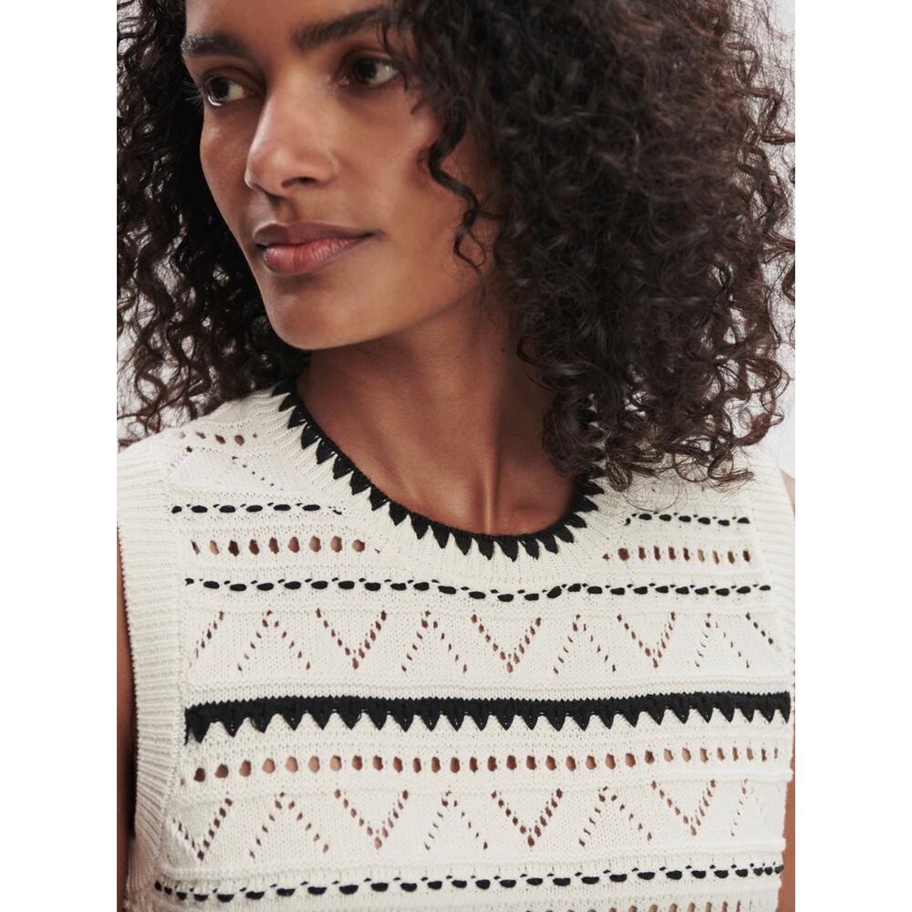 NWT Varley Athena Pointelle Knit Sweater Vest Sleeveless Cotton Egret Cream XS - Picture 10 of 10